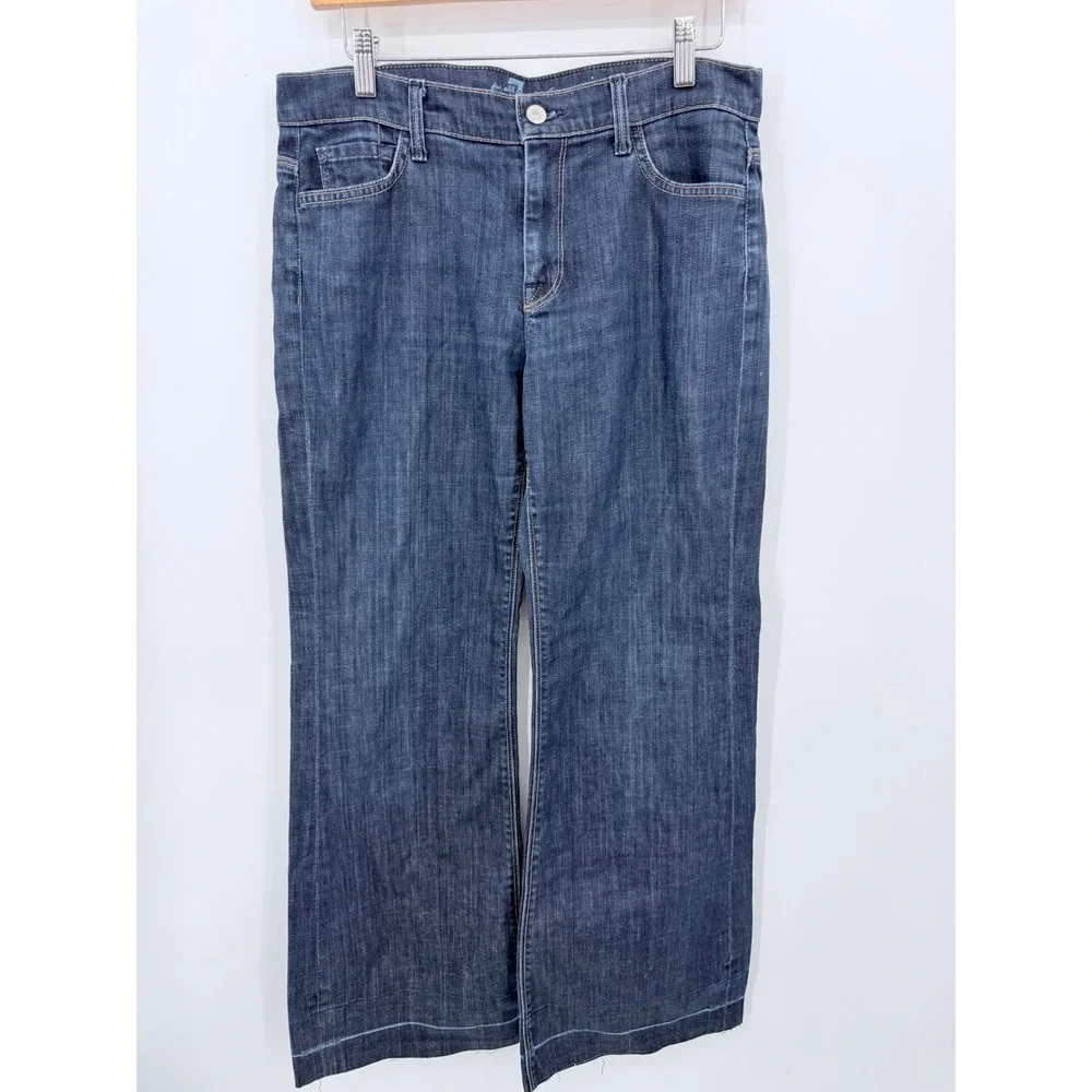 7 For All Mankind Ginger Jeans Women 30 Blue Wide Leg Flare Dark Wash Stretch